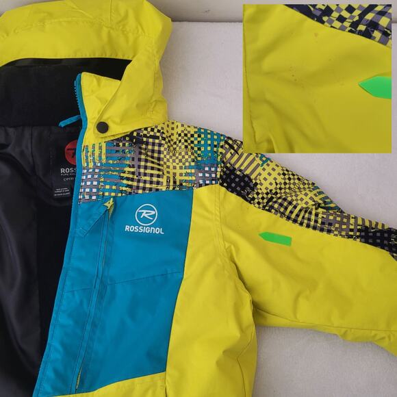 Rossignol Ski Jacket Unisex YOUTH Size 10 Neon Yellow Blue Apres Ski Vail Alps - Picture 4 of 10
